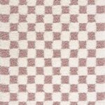 BoutiqueRugs Cream Checkered Contemporary Shag 4x6 Area Rug Plush Rose Gold Atira Living Room Bedroom Dining Room Home Office Apartment Stain Resistant Non-Shedding Pet Friendly