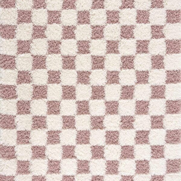 BoutiqueRugs Cream Checkered Contemporary Shag 4x6 Area Rug Plush Rose Gold Atira Living Room Bedroom Dining Room Home Office Apartment Stain Resistant Non-Shedding Pet Friendly