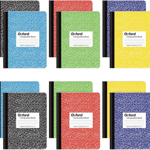 Oxford Composition Notebooks, Wide Ruled Paper, 9-3/4" x 7-1/2", Assorted Marble Covers, 100 Sheets, 12 per Pack, Colors May Vary (63794)