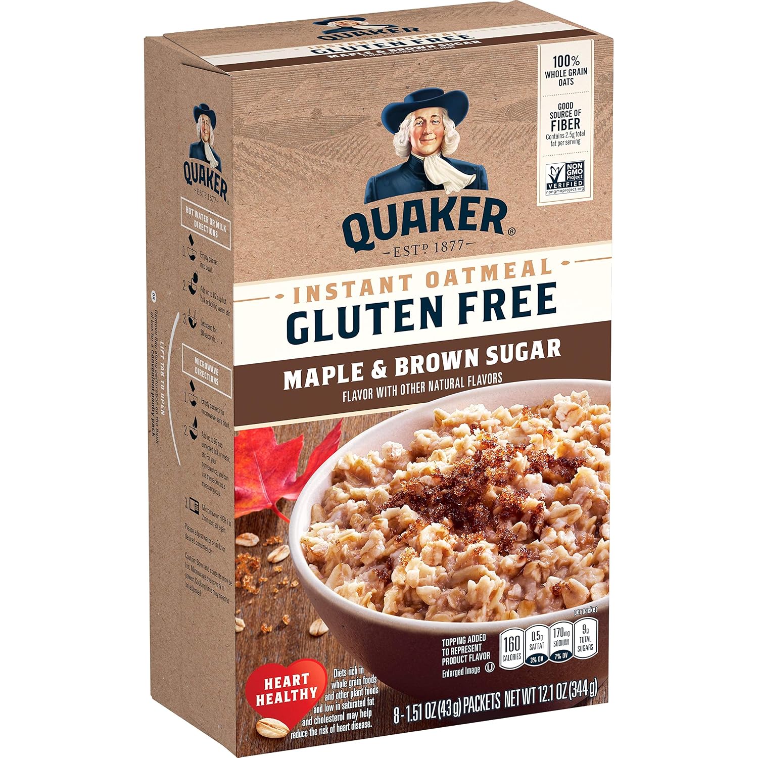 Quaker Instant Oatmeal, Gluten Free, Maple & Brown Sugar, Heart Healthy Oatmeal, Individual Packs, 1.51 Oz (Pack of 8) Quaker Instant Oatmeal, Gluten Free, Maple & Brown Sugar, Heart Healthy Oatmeal, Individual Packs, 1.51 Oz (Pack of 8)
