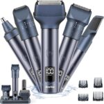 Beard Trimmer for Men, Professional 5-in-1 Hair Clippers with 20 Precision Dial Lengths, Electric Razors for Men IPX7 Waterproof Wet/Dry, USB-C Rechargeable Shaving Set with Dock for Face, Body, Nose