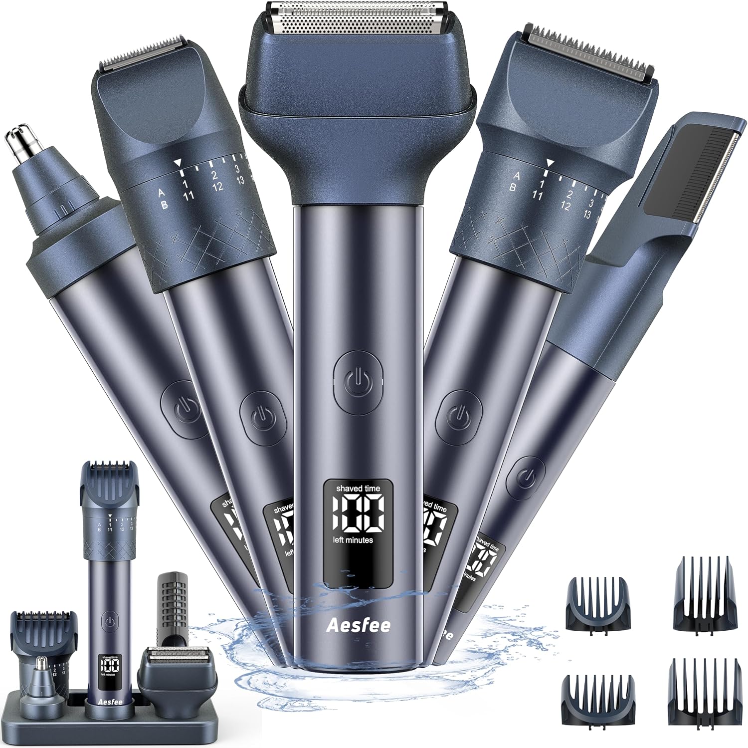 Beard Trimmer for Men, Professional 5-in-1 Hair Clippers with 20 Precision Dial Lengths, Electric Razors for Men IPX7 Waterproof Wet/Dry, USB-C Rechargeable Shaving Set with Dock for Face, Body, Nose Beard Trimmer for Men, Professional 5-in-1 Hair Clippers with 20 Precision Dial Lengths, Electric Razors for Men IPX7 Waterproof Wet/Dry, USB-C Rechargeable Shaving Set with Dock for Face, Body, Nose