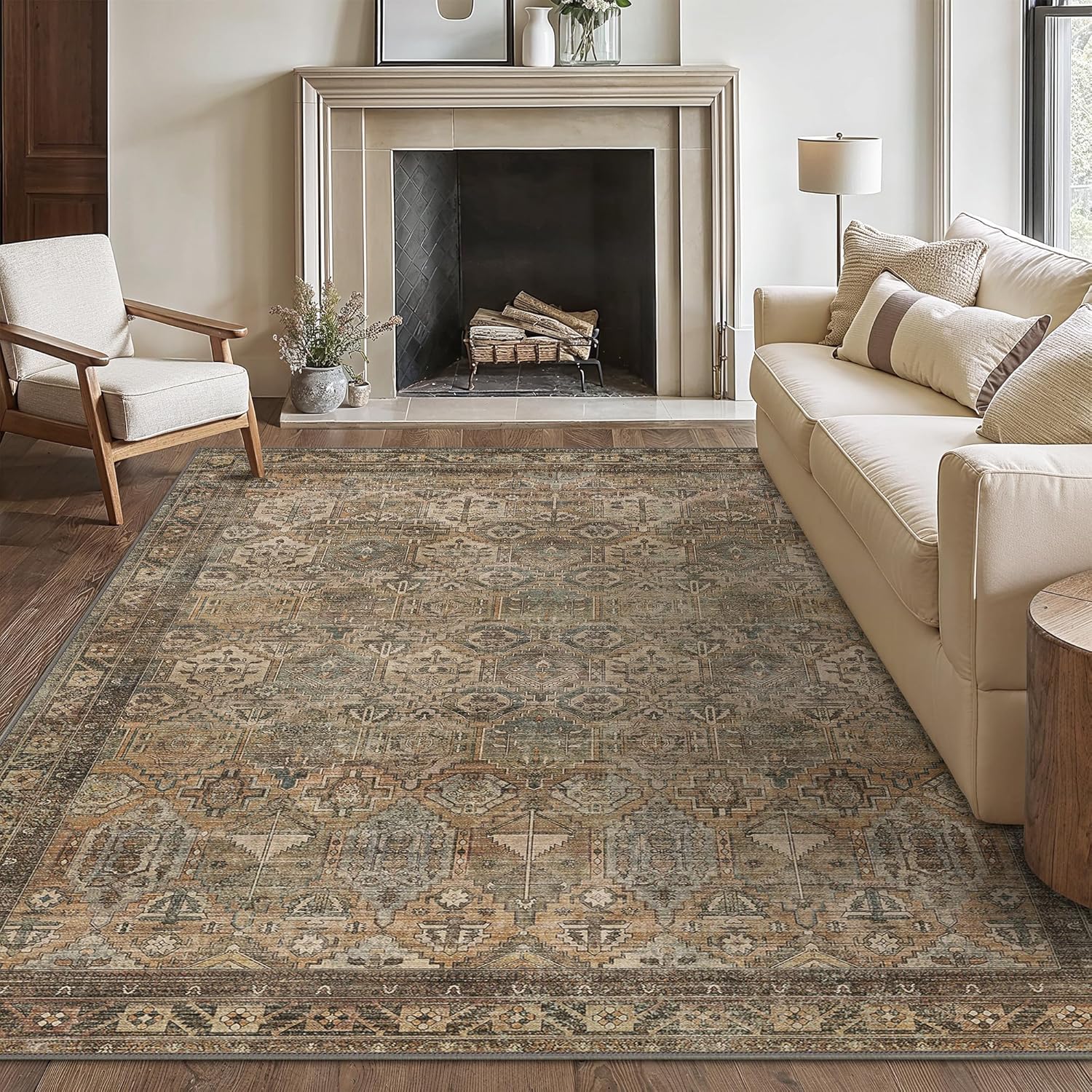Bavni Washable Rug 8x10 Area Rug for Living Room Bedroom Dining, Washable Vintage Print Carpet, Ultra-Thin Chenille Low Pile Lightweight Rug with Non Slip Backing, Warm Taupe Bavni Washable Rug 8x10 Area Rug for Living Room Bedroom Dining, Washable Vintage Print Carpet, Ultra-Thin Chenille Low Pile Lightweight Rug with Non Slip Backing, Warm Taupe