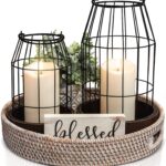 Rustic Farmhouse Lantern Decor Set of 2 - Stylish Decorative Lanterns for Your Living Room, Patio & Porch or Kitchen Dining Table - Modern Indoor/Outdoor Coffee Table Decor for Your Entire Home