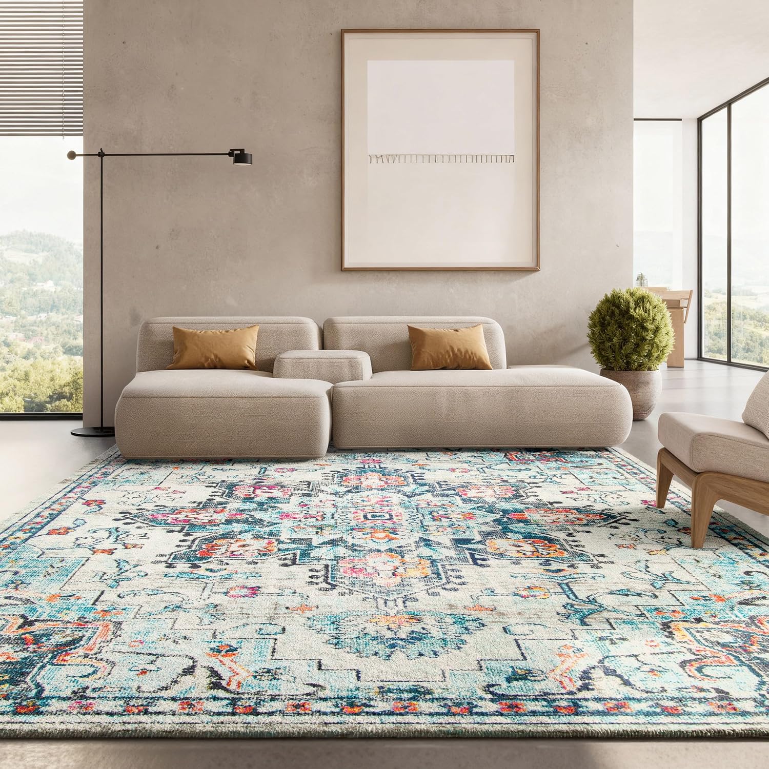 SAFAVIEH Area Rug 8x10 - Madison Collection - Large - Cream & Blue, Boho Chic Distressed Medallion Design, Non-Shedding & Easy to Clean, Ideal for Living Room, Bedroom, Dining Space (MAD473B) SAFAVIEH Area Rug 8x10 - Madison Collection - Large - Cream & Blue, Boho Chic Distressed Medallion Design, Non-Shedding & Easy to Clean, Ideal for Living Room, Bedroom, Dining Space (MAD473B)