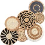 CroBlissful 7 Pcs Boho Wall Basket Decor Hanging Handcrafted Seagrass Woven Round Bohemian Basket Wall Decoration Art for Farmhouse Home Room Rustic Decorations Table, Multi Sizes(Classic)