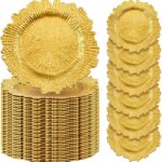 Tanlade 100 Pcs Reef Charger Plates Bulk 13 Inch Plastic Wedding Chargers Floral Decorative Plates with Metallic Ruffled Rim for Wedding Party, Holiday Event Supplies(Gold)