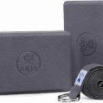 IUGA Yoga Blocks 2 Pack With Strap Non Slip High Density 9"x6"x3" Solid & Cork Yoga Block With Yoga Strap to Improve Strength Balance for Yoga Pilates Meditation