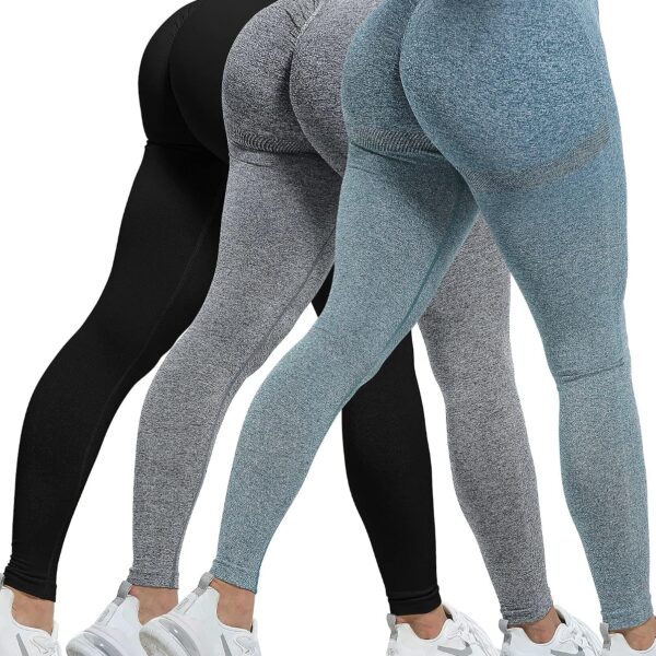 CHRLEISURE Workout Leggings Sets for Women, Gym Scrunch Butt Butt Lifting Seamless Leggings 3 Piece