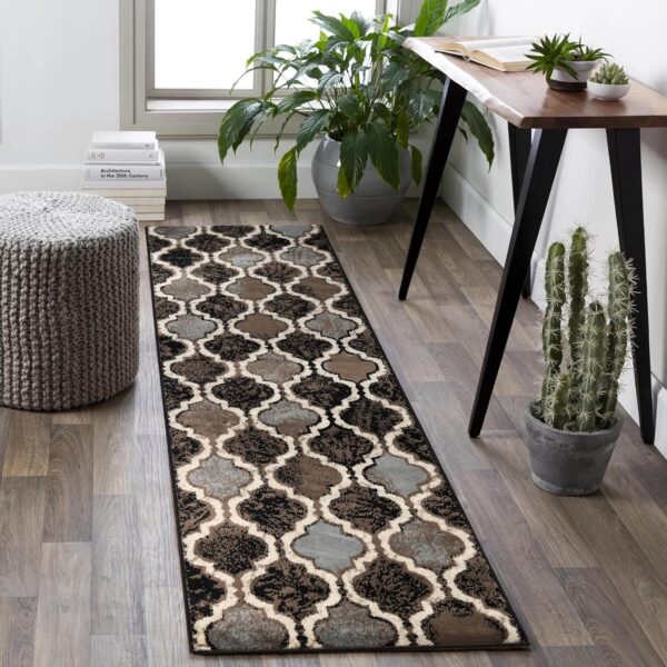 Superior Indoor Area Runner, Jute Backed, Perfect for Hallway, Living/ Dining Room, Bedroom, Office, Kitchen, Entryway, Modern Geometric Trellis Floor Decor, Viking Collection, 2' 7" x 8', Chocolate