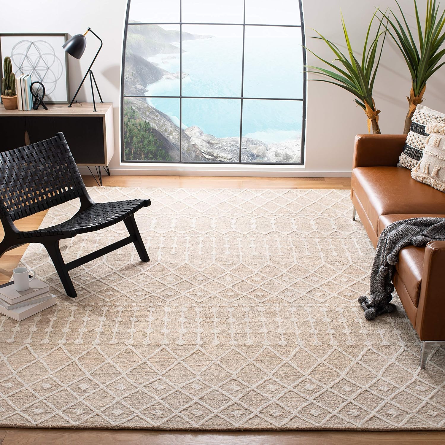 SAFAVIEH Area Rug 8x10 - Blossom Collection - Large - Beige & Ivory, Handmade Wool, Moroccan Design, Ideal for Living Room, Bedroom, Office, Dining Space (BLM115B) SAFAVIEH Area Rug 8x10 - Blossom Collection - Large - Beige & Ivory, Handmade Wool, Moroccan Design, Ideal for Living Room, Bedroom, Office, Dining Space (BLM115B)
