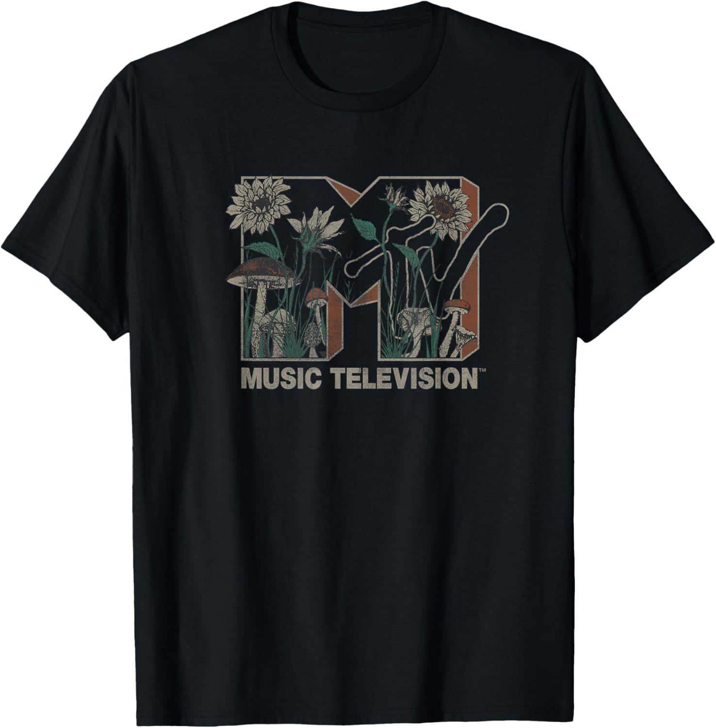 MTV Music Television Wild Flower Mushrooms MTV Logo T-Shirt Small MTV Music Television Wild Flower Mushrooms MTV Logo T-Shirt Small