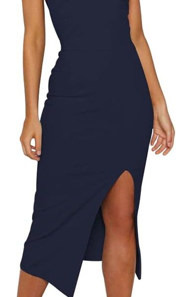 OWIN Women's Adjustable Spaghetti Straps Sleeveless High Waist Split Midi Bodycon Cocktail Party Dress