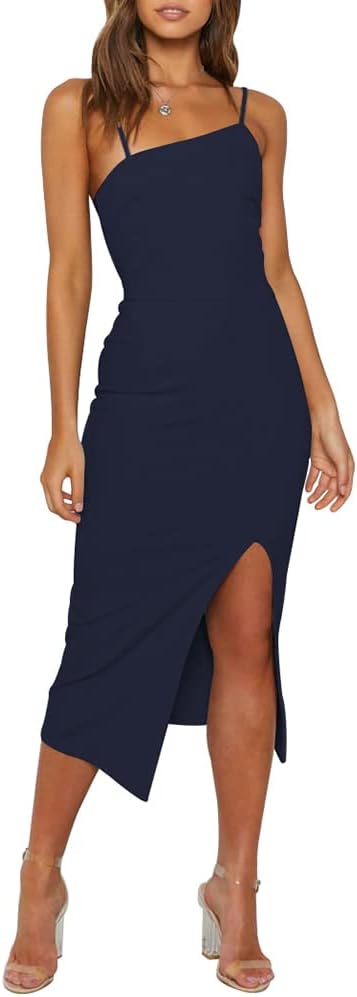 OWIN Women's Adjustable Spaghetti Straps Sleeveless High Waist Split Midi Bodycon Cocktail Party Dress OWIN Women's Adjustable Spaghetti Straps Sleeveless High Waist Split Midi Bodycon Cocktail Party Dress