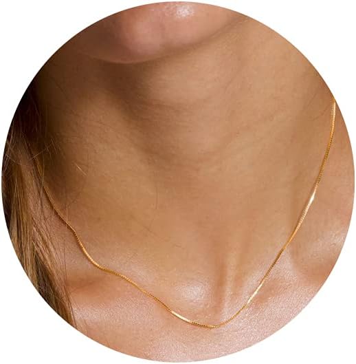 Minimalist Thin Gold Chain 18K Gold Plated Thin Box Chain Necklace Short Small Gold Chain Choker Necklaces for Women Minimalist Thin Gold Chain 18K Gold Plated Thin Box Chain Necklace Short Small Gold Chain Choker Necklaces for Women