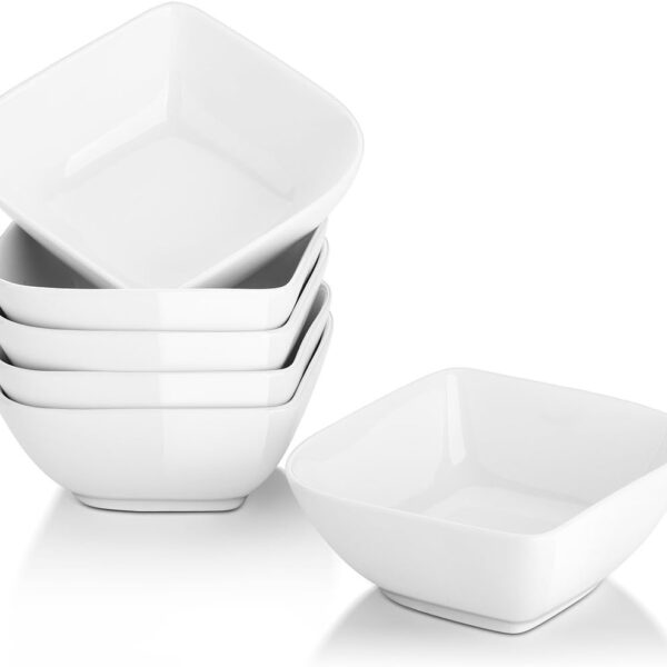DOWAN Ramekins 8 oz Oven Safe, Creme Brulee Ramekin, Semi-Square Dessert Bowls, Small Serving Bowls, Porcelain Sauce Souffle Dishes, Dipping Custard Cups, Set of 6, Soft White