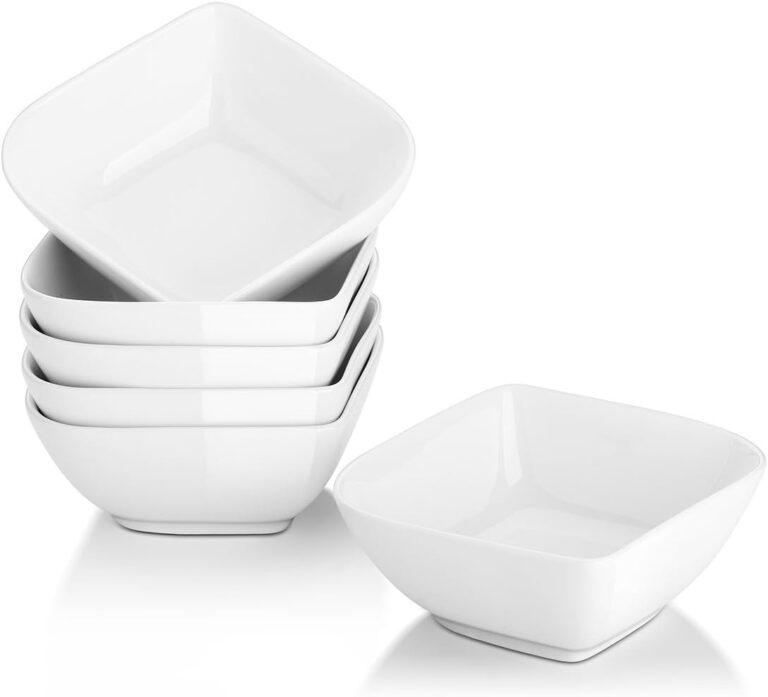 DOWAN Ramekins 8 oz Oven Safe, Creme Brulee Ramekin, Semi-Square Dessert Bowls, Small Serving Bowls, Porcelain Sauce Souffle Dishes, Dipping Custard Cups, Set of 6, Soft White