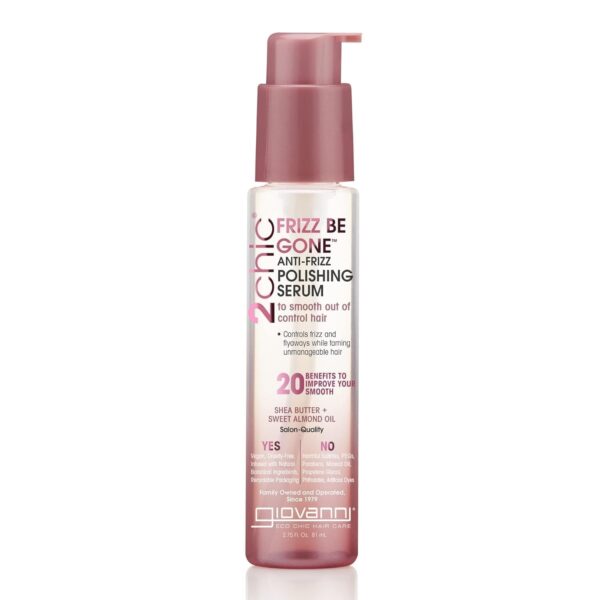GIOVANNI 2chic Frizz Be Gone Anti-Frizz Polishing Serum, 2.75 oz | Natural Hair Smoothing Formula with Shea Butter & Sweet Almond Oil, No Parabens, Color Safe Hair Oil Serum