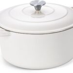 Onader 6 Quart Dutch Oven Pot with Lid, Enameled Cast Iron Round Dutch Oven for Sourdough Bread Baking - White