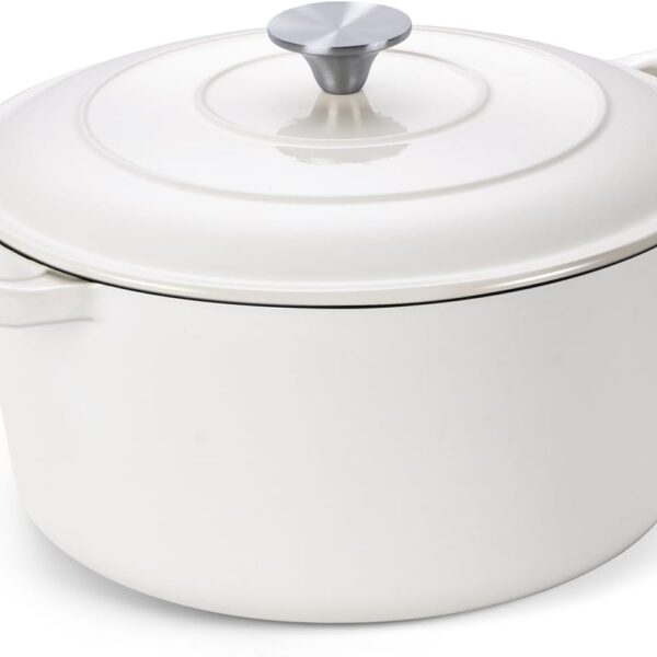 Onader 6 Quart Dutch Oven Pot with Lid, Enameled Cast Iron Round Dutch Oven for Sourdough Bread Baking - White