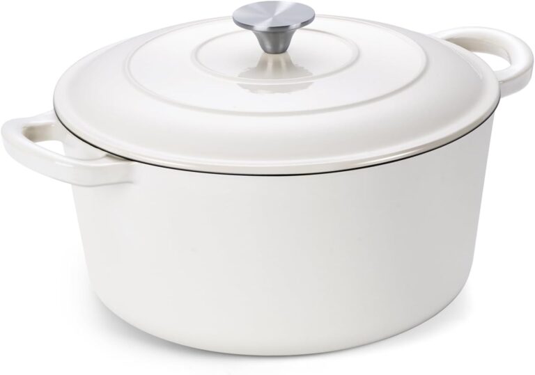 Onader 6 Quart Dutch Oven Pot with Lid, Enameled Cast Iron Round Dutch Oven for Sourdough Bread Baking - White
