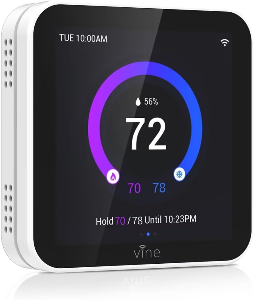 vine Smart Thermostat Larger Color Screen Thermostats for Home Heat and AC, 7 Day Programmable WiFi Thermostat App Control Compatible with Alexa and Google Assistant, C-Wire Required vine Smart Thermostat Larger Color Screen Thermostats for Home Heat and AC, 7 Day Programmable WiFi Thermostat App Control Compatible with Alexa and Google Assistant, C-Wire Required