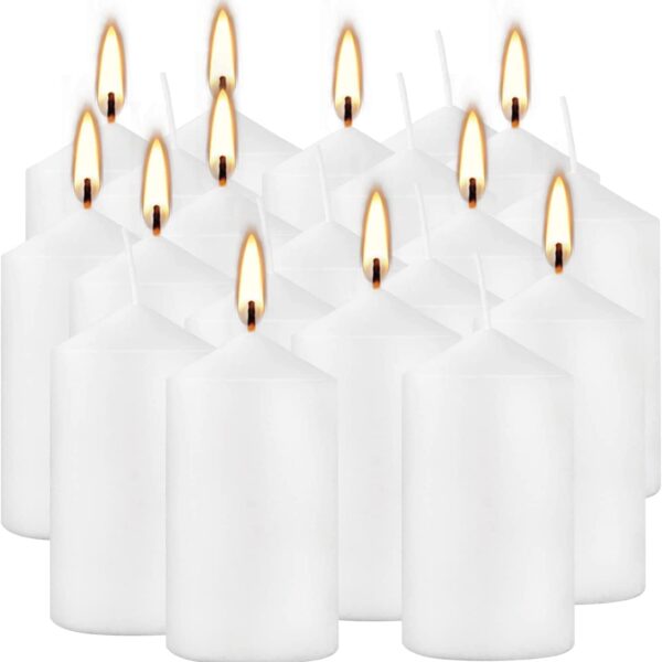 Howemon 20 Pcs Bulk Long Burning Wax Pillar Candles 2" x 4" Dripless Unscented Smokeless for Wedding Party Spa Lantern Fireplace Home(White)