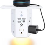 Mifaso Outlet Extender with Shelf and Night Light, 1800J Surge Protector | 5 Wide Outlet Splitter & 4 USB Ports Wall Charger, Multi Plug Wall Outlet Expander, Power Strip Plug Adapter for Home/Dorm/RV