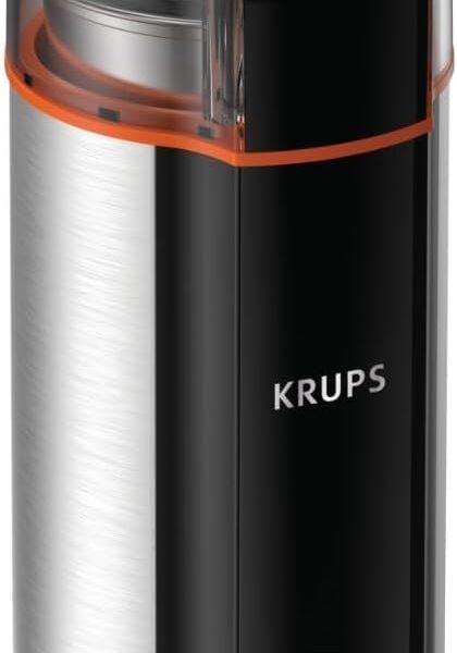 KRUPS: 3oz Coffee Grinder, Ultimate Silent Vortex Plastic and Stainless Steel Grinder with Removable Bowl Mess-Free, 8 Times Quieter, 2 Speeds 240 Watts,Dry Herbs,Dishwasher Safe,12 cups ground Silver