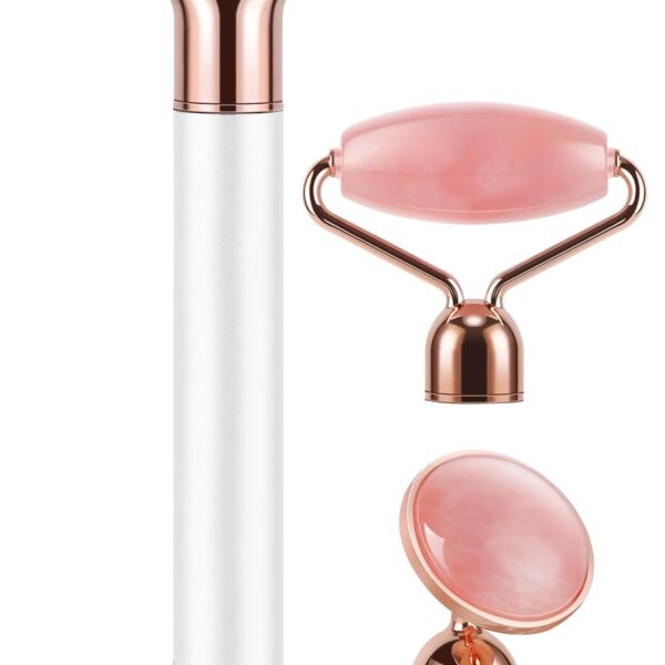 DANGSHAN 3-in-1 Electric Jade Roller 3D Roller Facial Roller & Face Massager, Rose Quartz