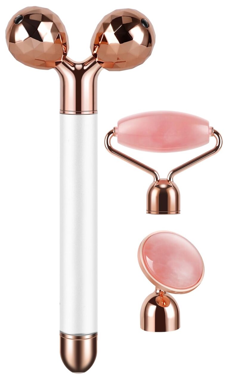 DANGSHAN 3-in-1 Electric Jade Roller 3D Roller Facial Roller & Face Massager, Rose Quartz