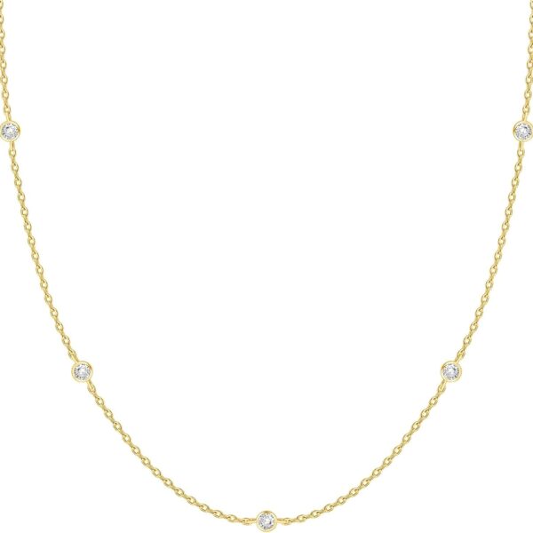 PAVOI 14K Gold Plated Station Necklace - Simulated Diamond Layering Necklaces - Womens CZ Chain