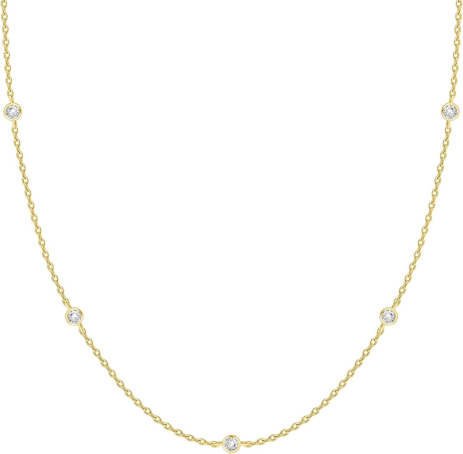 PAVOI 14K Gold Plated Station Necklace - Simulated Diamond Layering Necklaces - Womens CZ Chain PAVOI 14K Gold Plated Station Necklace - Simulated Diamond Layering Necklaces - Womens CZ Chain