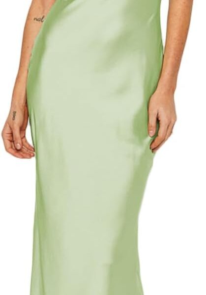 Realtix Elegant Satin Off The Shoulder Ruched Backless Maxi Dress for Women Strapless Tube Sleeveless Fitted Bridesmaid Dresses Sage