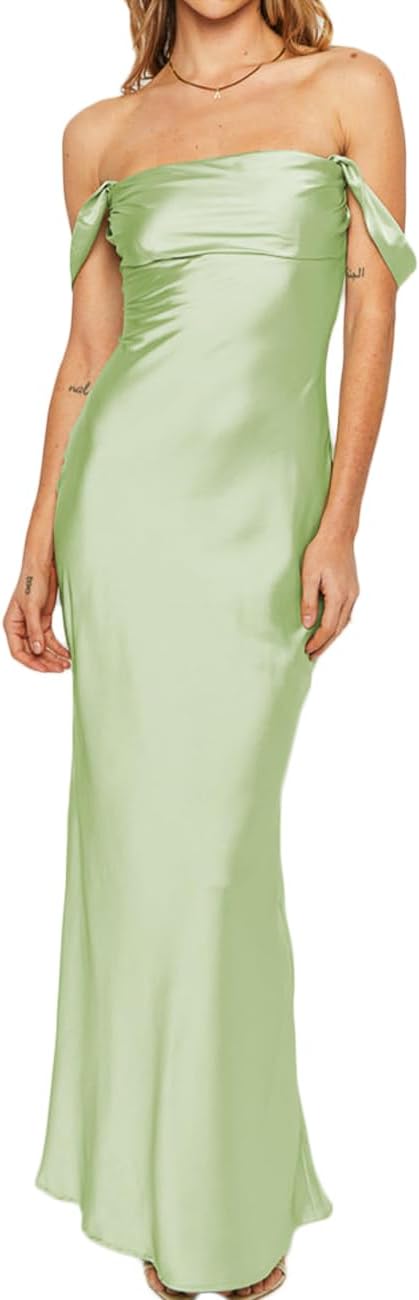 Realtix Elegant Satin Off The Shoulder Ruched Backless Maxi Dress for Women Strapless Tube Sleeveless Fitted Bridesmaid Dresses Sage Realtix Elegant Satin Off The Shoulder Ruched Backless Maxi Dress for Women Strapless Tube Sleeveless Fitted Bridesmaid Dresses Sage