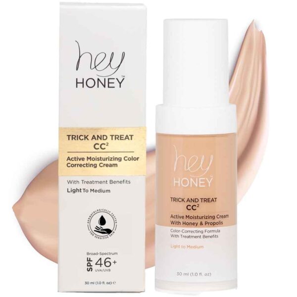 Hey Honey Trick and Treat CC Cream SPF 46 | Active Moisturizing Color Correcting Cream with Honey & Propolis | Best Cover For Skin Redness & Mature Skin | Cruelty-Free | 1 oz (Light-Medium)