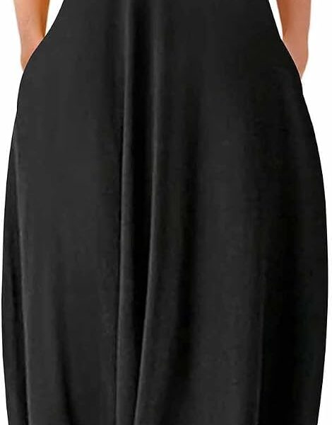 Wolddress Womens Maxi Dress with Pockets 2026 Casual Strap Plus Size Loose Plain Long Office Summer Beach Travel Dresses S-5X