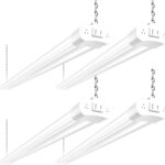 hykolity 4 Pack Linkable LED Shop Light, 4FT 42W [250W Equivalent], 4400lm, 5000K Daylight, with Plug, Utility Light Fixture, Hanging or Surface Mount, White