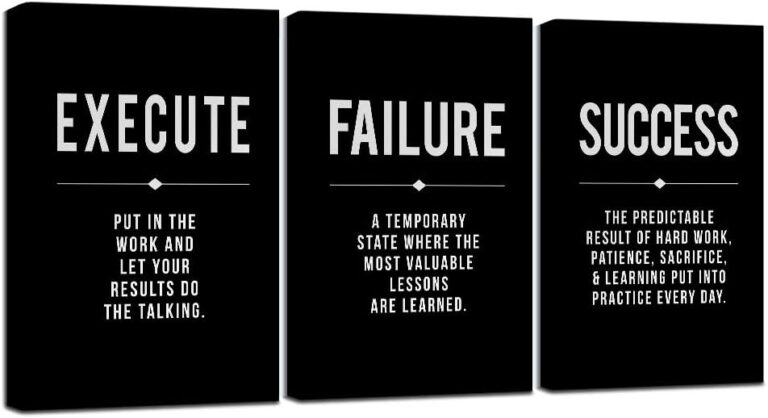Framed Canvas Wall Art Success Quote For Office, Black Large Positive Motivational Poster, Set of 3, Execute Failure Definition, Inspirational Print (A-3pcs,12x16inchx3pcs)