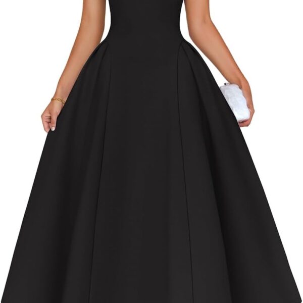 ZESICA Summer 2026 Cocktail Dresses for Women's Off Shoulder Short Sleeve Swing A Line Wedding Evening Party Midi Dress