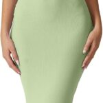 QINSEN Women's Square Neck with Lace Detail Long Maxi Dress Sleeveless Lounge Ribbed Full Length Dresses