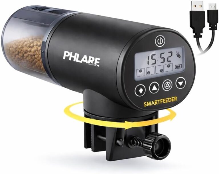 Automatic Fish Feeder for Aquariums & Fish Tanks USB-C Rechargeable Timer | 200ml capacity for flakes, pellets & granules. Timed vacation & weekend feeding for freshwater & saltwater fish. USB powered