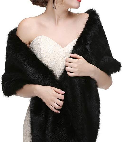 CanB Women's 1920 Faux Fur Stole Bridal Winter Fur Wraps and Shawls Wedding Faux Mink Shrug for Bridesmaids