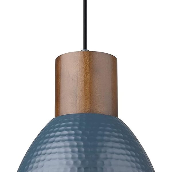 ELYONA Hammered Pendant Lights for Kitchen Island, 7 Small Solid Wood Hanging Light Fixtures, Adjustable Height Industrial Metal Pendant Light Fixtures for Bar Dining Room Bedroom Office, Modern Blue