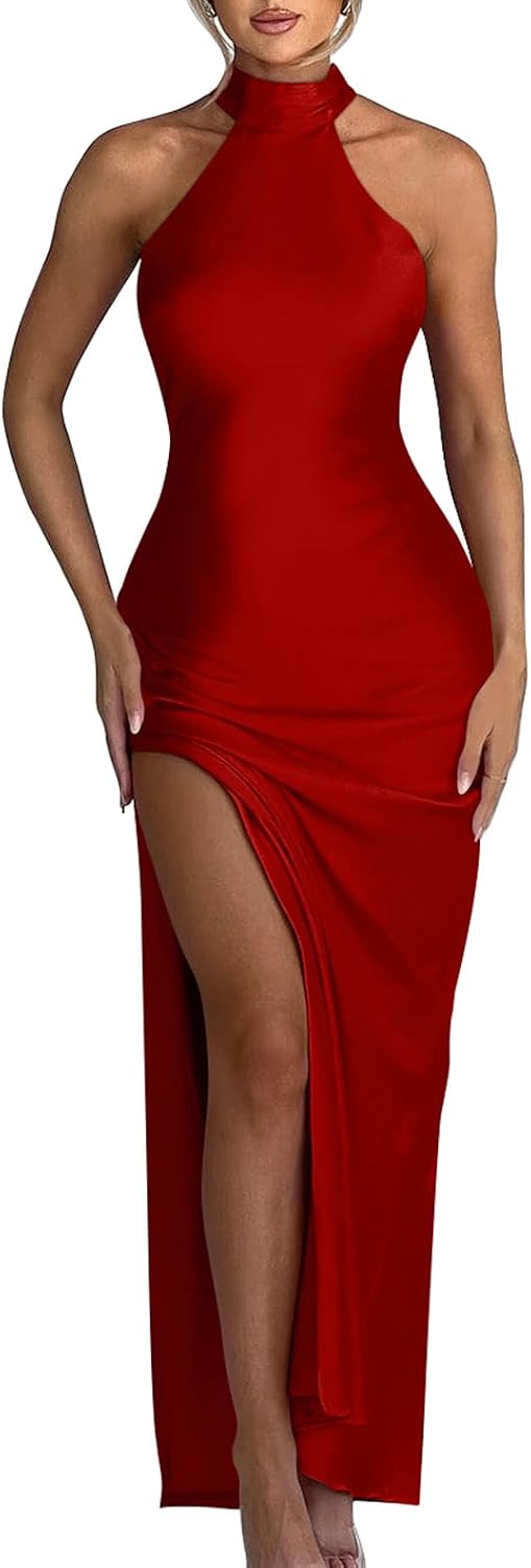 Memoriesea Women's Sexy High Split Sleeveless Backless Party Wedding Maxi Dress Memoriesea Women's Sexy High Split Sleeveless Backless Party Wedding Maxi Dress