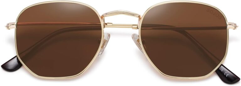 SOJOS Square Polarized Sunglasses Women Men Hexagonal Polygon SJ1072,Small | Light Metal Wire Frames and Temples,Adjustable Nose Pads.UV protection TAC Lenses,Ideal for Driving and All Sports