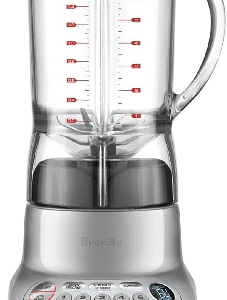 Breville BBL620SIL Fresh and Furious Blender, Silver | Blend smoothies and crush ice with a high-torque motor, multiple speed settings and easy auto-clean functionality