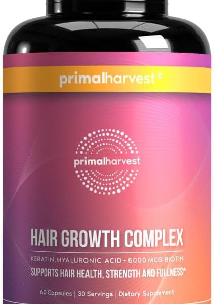 Primal Harvest Hair Growth Vitamins, Hair Growth for Women & Men - 60 Hair Growth Pills, Natural Hair Thickening Products for w/Biotin & Zinc - Hair Supplement, Regrowth Hair Vitamins