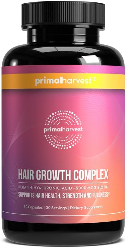 Primal Harvest Hair Growth Vitamins, Hair Growth for Women & Men - 60 Hair Growth Pills, Natural Hair Thickening Products for w/Biotin & Zinc - Hair Supplement, Regrowth Hair Vitamins Primal Harvest Hair Growth Vitamins, Hair Growth for Women & Men - 60 Hair Growth Pills, Natural Hair Thickening Products for w/Biotin & Zinc - Hair Supplement, Regrowth Hair Vitamins