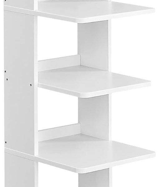 VASAGLE 7-Tier Vertical Shoe Rack, Narrow Shoe Storage Organizer with Hooks, Slim Corner Tower Shelf, Space-Saving for Entryway and Bedroom, White ULBS200T14